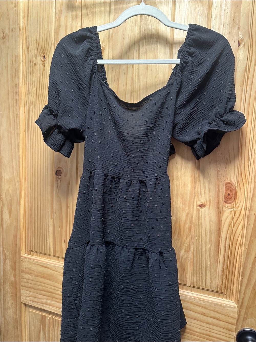 Square-Neck Puff-Sleeve Mini Dress in Black
